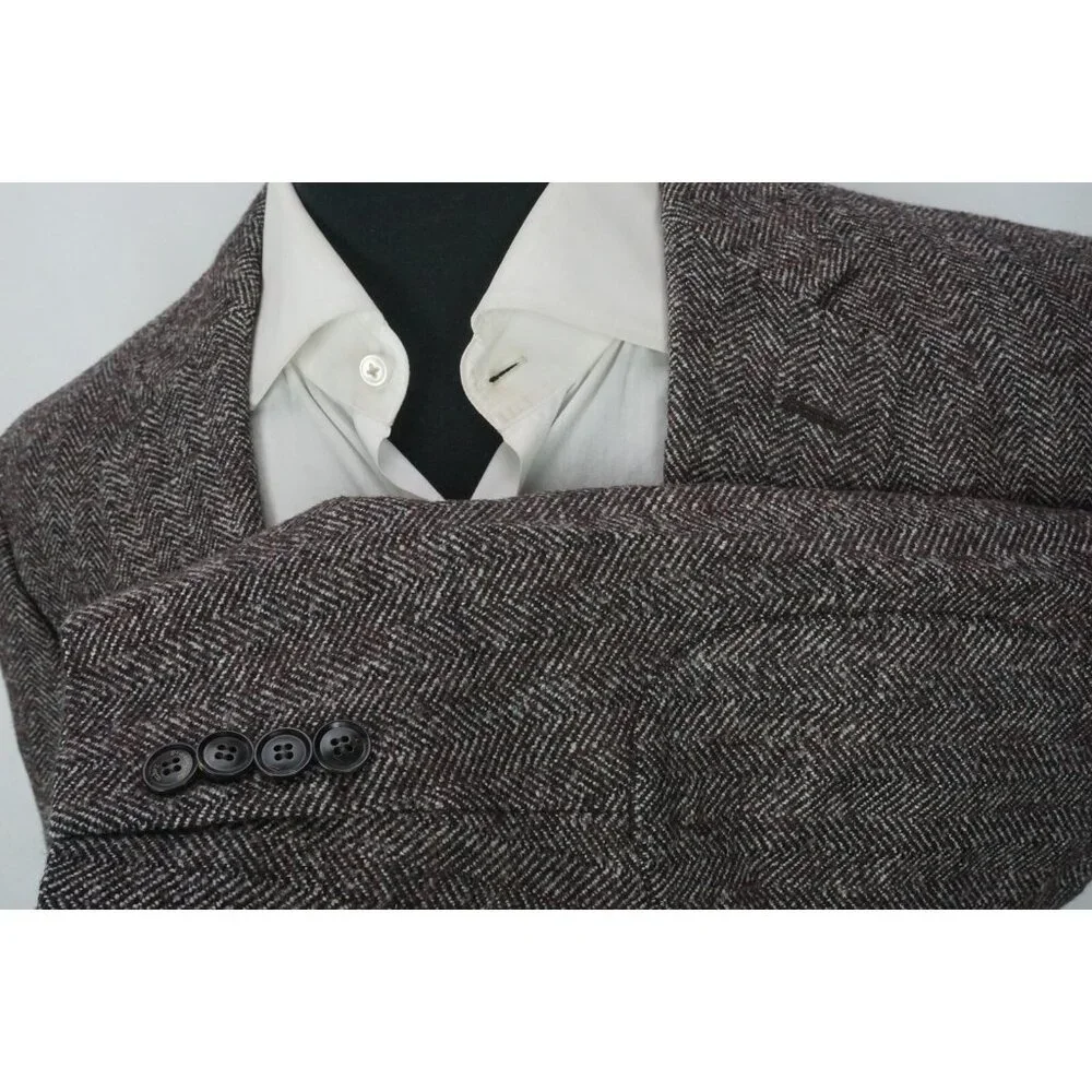 Ermenegildo Zegna Gray Black Herringbone Elbow Pad Sport Coat Jacket Sz 46R
